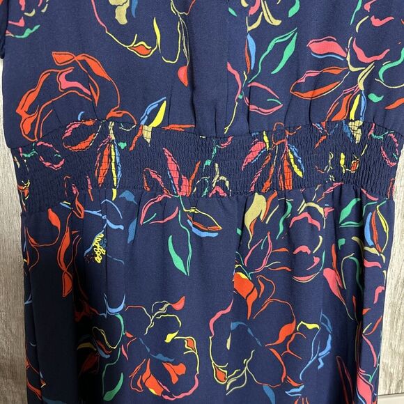 Sugar Lips Maxi Dress Deep Slit Short Sleeves Navy Floral Print Size M - Picture 9 of 10